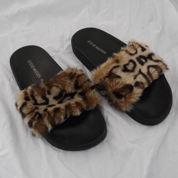Steve Madden "Softey" Leopard Faux Fur Slide - Picture 3 of 6